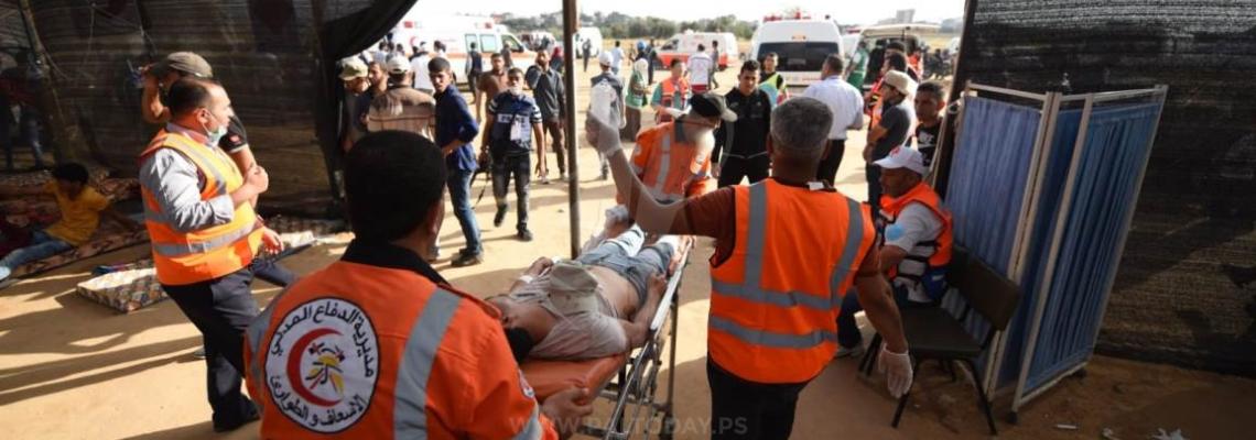 عشرات الاصابات فى المواجهات المندلعة فى جمعة النفير  شرق خزاعة جنوب القطاع