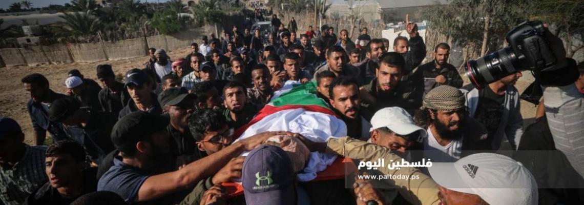 موكب تشييع الشهيد " محمد السواركة " متأثرا بجراحه التى اصيب بها فى التصعيد الإسرائيلي على غزة