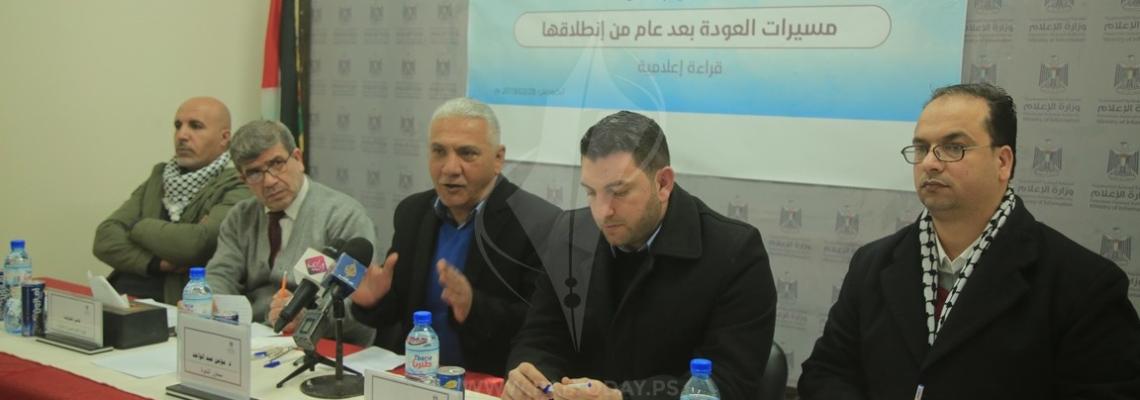 المكتب الإعلامي الحكومي ينظم ندوة حوارية بعنوان مسيرات العودة بعد عام من انطلاقها -قراءة إعلامية