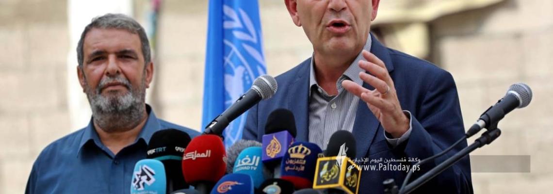 بالصور:مؤتمر صحفي للمفوض العام للاونروا السيد فيليب لازريني وزيارة عائلة ابو سلمية المتضررة بالحرب الاخيرة