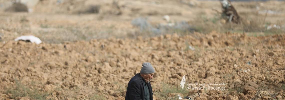 بالصور: مزارع يتفقد أرضه قرب الجدار الحدودي ومخاوف من خسارة مزروعاته