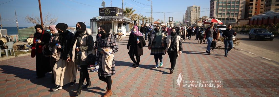 بالصور: مشي رياضي نسائي بغزة بتمويل ياباني وتنفيذ اللجنة الأولمبية والاتحاد الفلسطيني للثقافة الرياضية