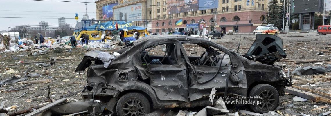 بالصور: آثار إنزال جوي نفذته قوات روسية في خاركيف شرقي أوكرانيا واندلاع معارك عنيفة