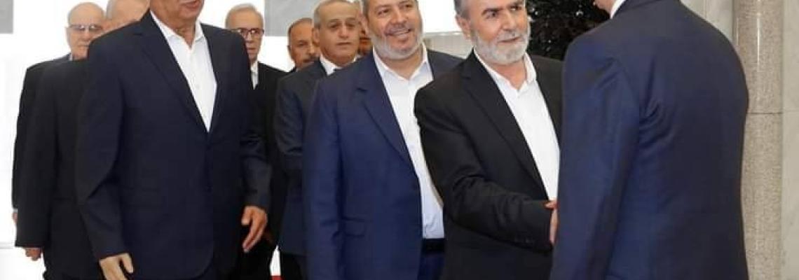 بالصور :  القائد زياد النخالة على رأس وفد الفصائل الفلسطينية التي التقت بالرئيس السوري د. بشار الأسد في دمشق، صباح اليوم.
