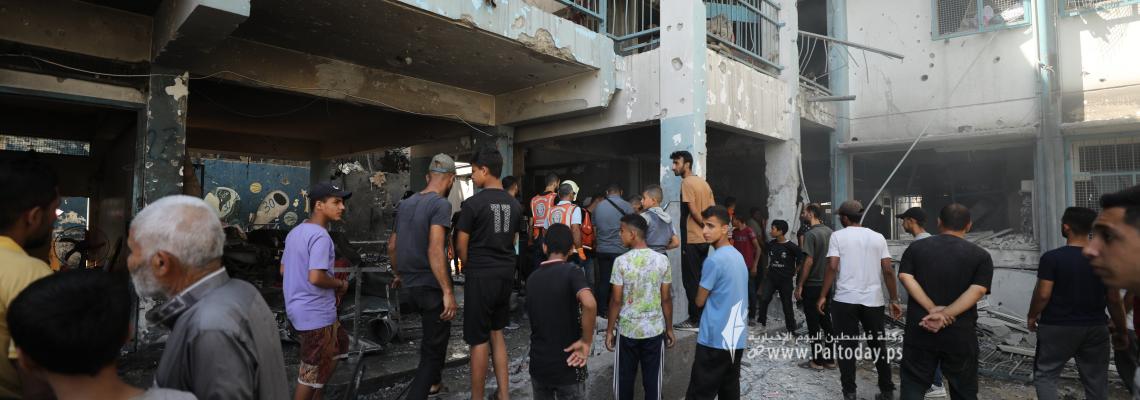 بالصور: قصف الاحتلال مدرسة الفلاح التى تؤوي نازحين بحي الزيتون جنوب شرقي مدينة غزة