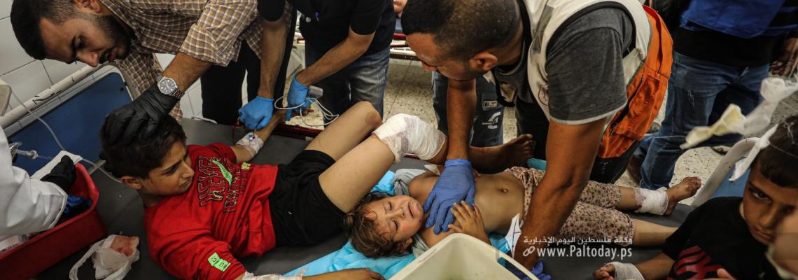 بالصور: إصابات وصلت المشفى المعمدانى بعد قصف الاحتلال لمدرسة للنازحين في جباليا