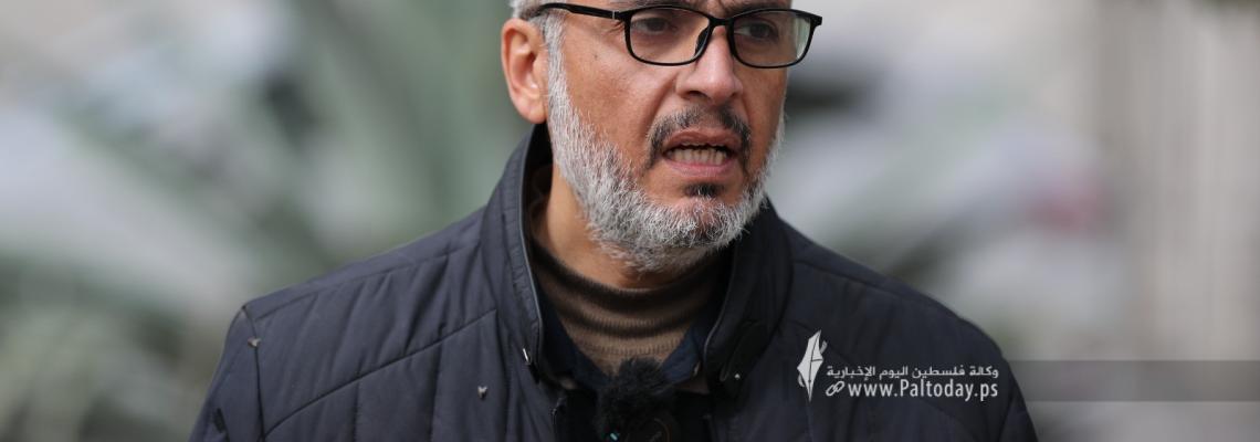 جانب من المؤتمر الصحفى للمكتب الإعلامي الحكومي حول خروقات الاحتلال لبنود البروتوكول الإنساني