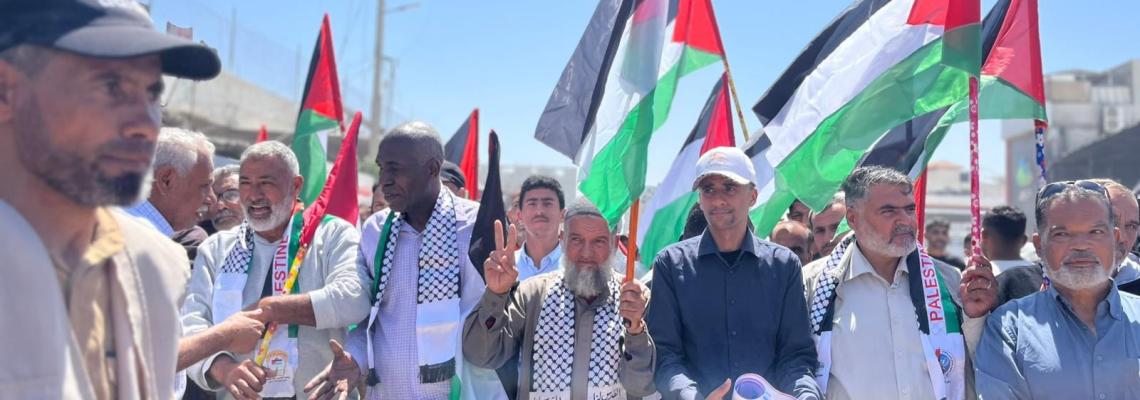 وقفة جماهيرية حاشدة في الذكرى 78 للنكبة أمام مجمع ناصر الطبي بخانيونس