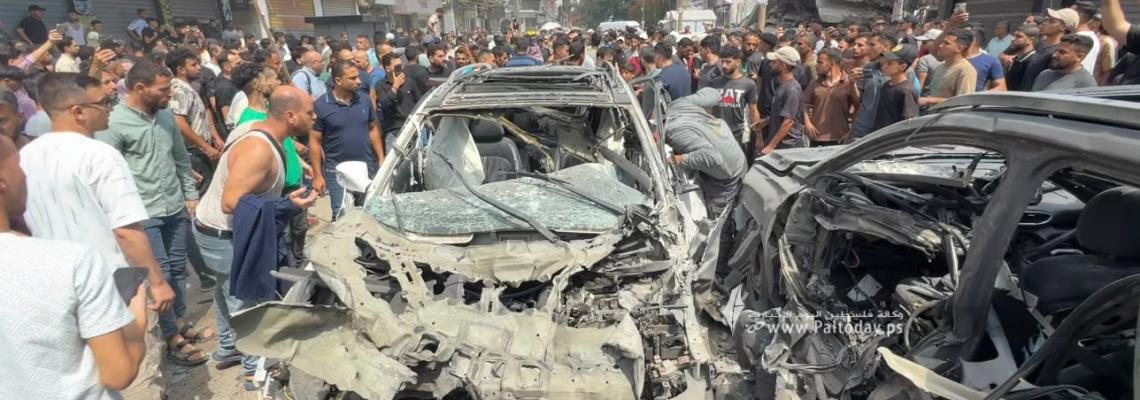 مشاهد من قصف الاحتلال لمركبة وسطمدينة غزة أسفرت عن شهيدة وإصابات
