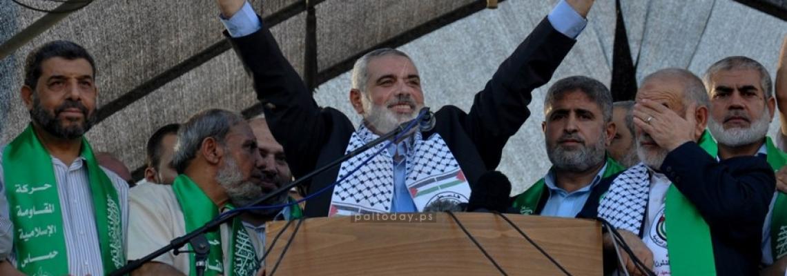 مسيرة لحماس بغزة احتفال بالنصر وهنية في وسط المحتفلين