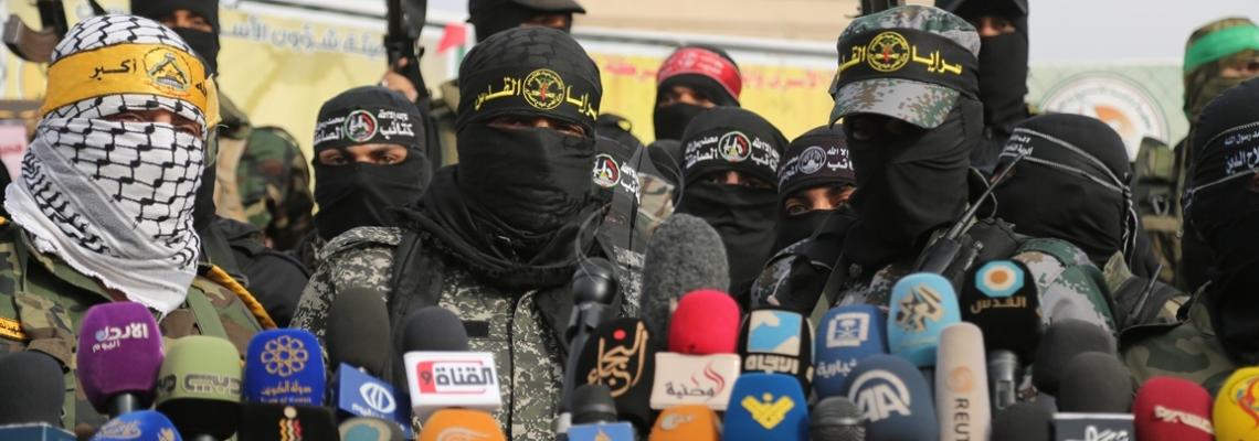 بالصور:الأذرع العسكرية لفصائل المقاومة الفلسطينية خلال مؤتمر صحفي في غزة