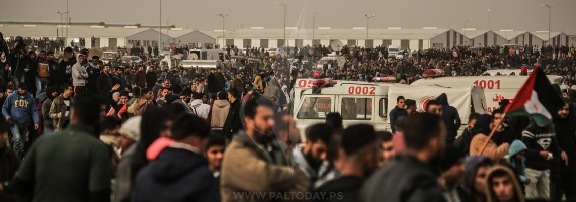 آلاف المواطنين يشاركون في الجمعة الـ 47 لمسيرة العودة في منطقة ملكة شرق مدينة غزة