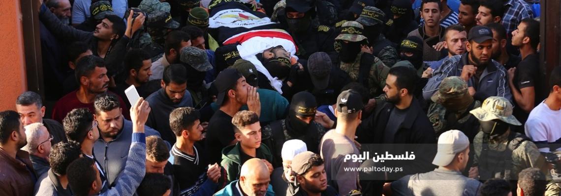 سرايا القدس تشيع جثمان الشهيد رائد السرساوى الذي استشهد متأئراً بجراحه التي أصيب بها في معركة "صيحة الفجر"