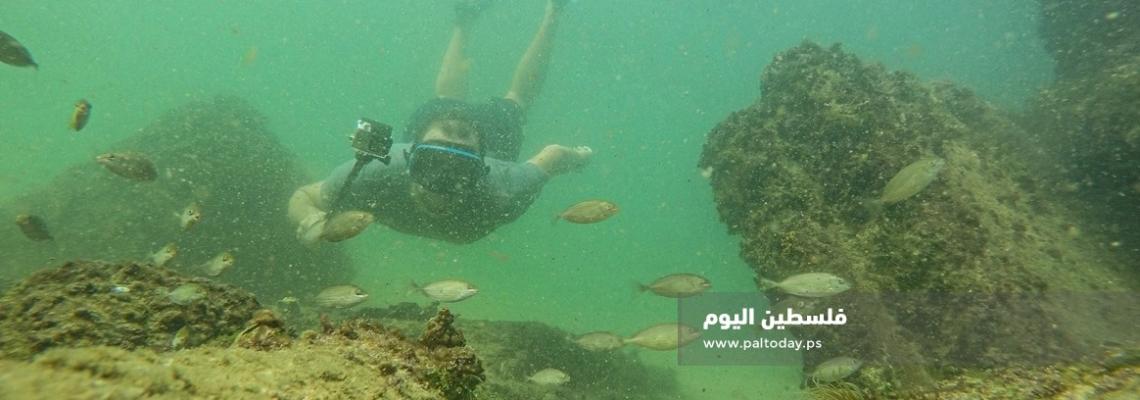 "فلسطين اليوم" ترافق المصور محمد اسعد في رحلته داخل أعماق البحر على شاطئ غزة