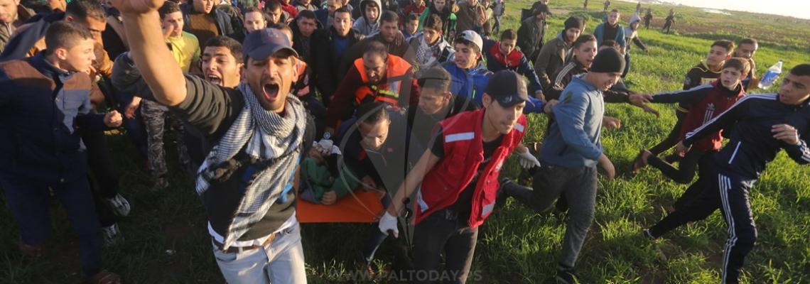 مواجهات عنيفة بين المواطنين والاحتلال في مخيم ملكة شرق غزة في الجمعة الـ46 لمسيرات العودة