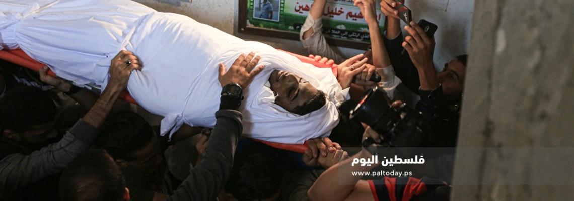 تشيع جثمان الشهيد خليل شاهين وسط القطاع بعد تسليم جثمانه الطاهر لاسرته