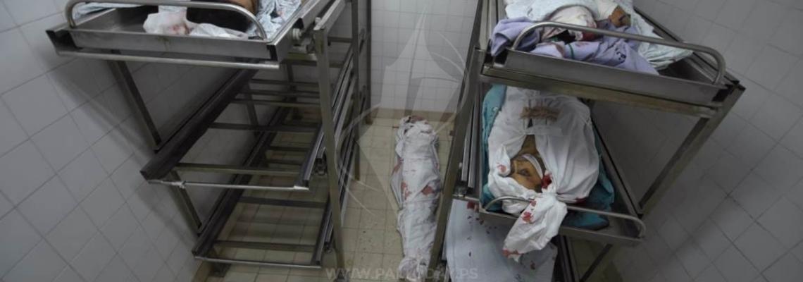 جثامين شهداء مسيرة العودة المليونية في ثلاجات الموتى 