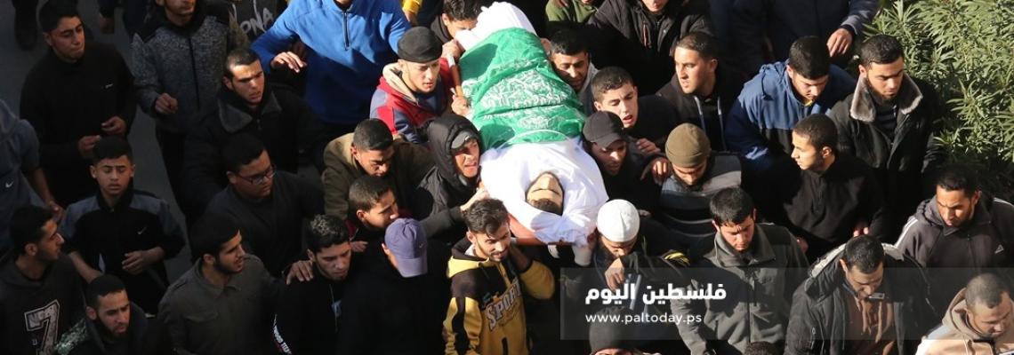 جنازة الشهيد إبراهيم خليل الشنتف من الشيخ رضوان الذي ارتقى جراء حادث عرضي في أحد انفاق المقاومة