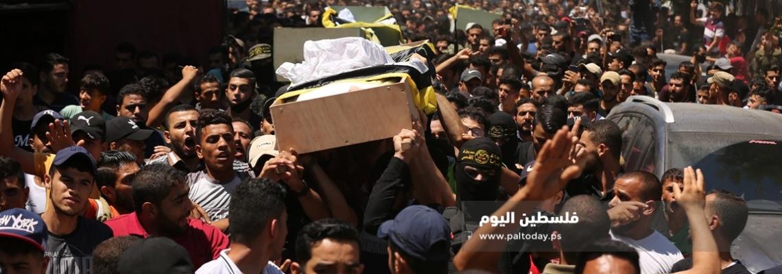 الآلاف يشاركون في تشيع جثامين شهداء سرايا القدس شرق الشجاعية