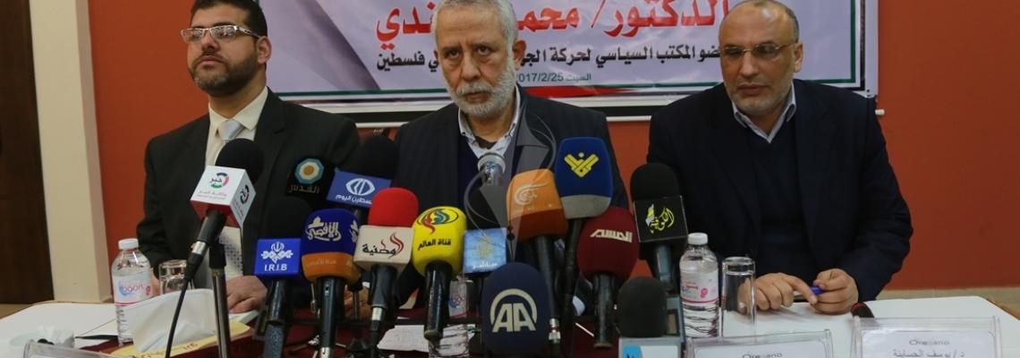 بالصور:د. محمد الهندي في حوار صحفي مفتوح نظمه التجمع الإعلامي للحديث حول المستجدات الفلسطينية الأخيرة
