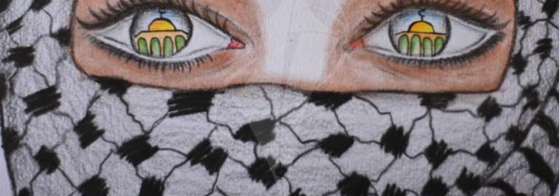 الفنانة الفلسطينية نجاة أبو يوسف تستخدم مستحضرات التجميل للرسم