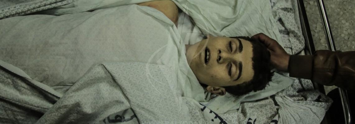 وداع الشهيد الفتى محمد الداية في مستشفى الشفاء استشهد متاثرا باصابته شرق غزة