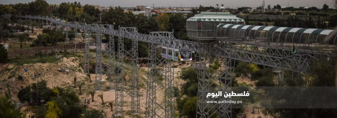إفتتاح أول قطار معلق فى غزة . يصل لمجسم قبة الصخرة فى خانيونس