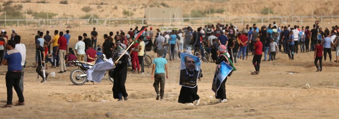 متظاهرون يرفعون صور الأمين العام للجهاد في كافة مخيمات العودة