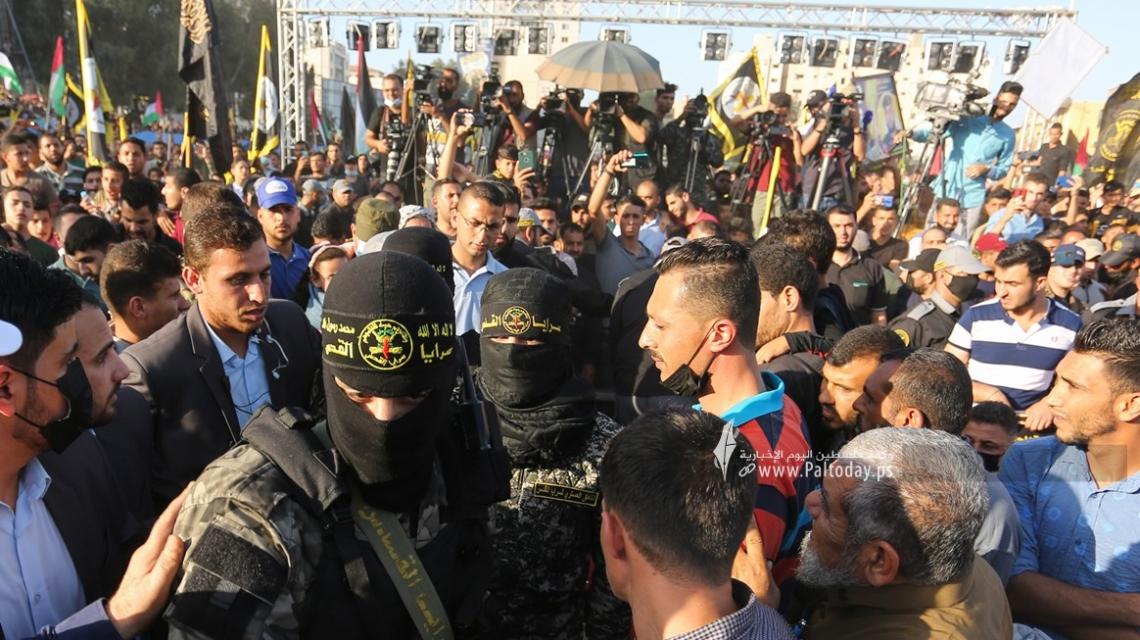 بالصور الناطق العسكري باسم سرايا القدس أبو حمزة خلال مهرجان الانتصار سيف القدس، اقترب الوعد