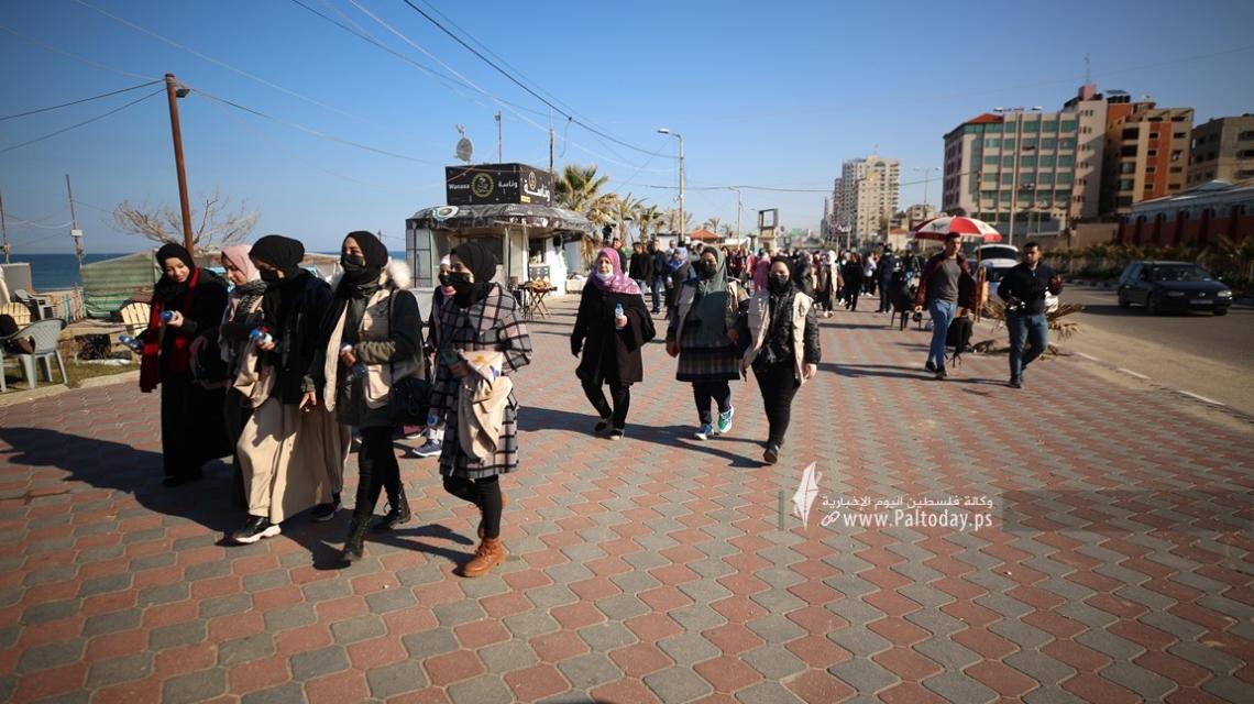 بالصور: مشي رياضي نسائي بغزة بتمويل ياباني وتنفيذ اللجنة الأولمبية والاتحاد الفلسطيني للثقافة الرياضية