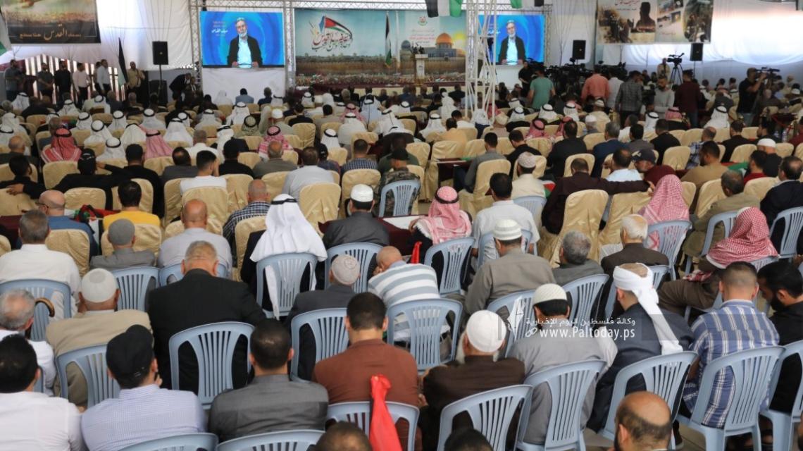بالصور:  غزة تحيي الذكرى السنوية الأولى لمعركة سيف القدس خلال مؤتمر وطني كبير حمل عنوان "سيف القدس : وحدة الوطن والشعب"