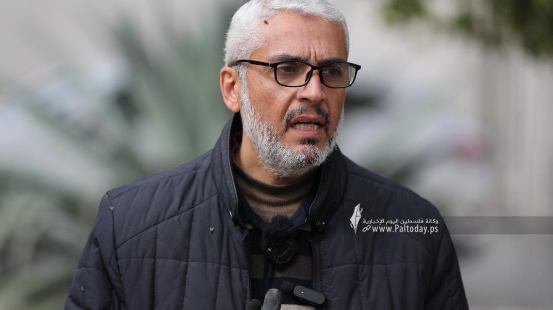 جانب من المؤتمر الصحفى للمكتب الإعلامي الحكومي حول خروقات الاحتلال لبنود البروتوكول الإنساني