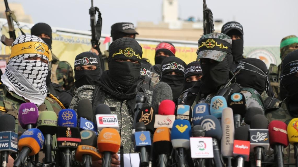 بالصور:الأذرع العسكرية لفصائل المقاومة الفلسطينية خلال مؤتمر صحفي في غزة