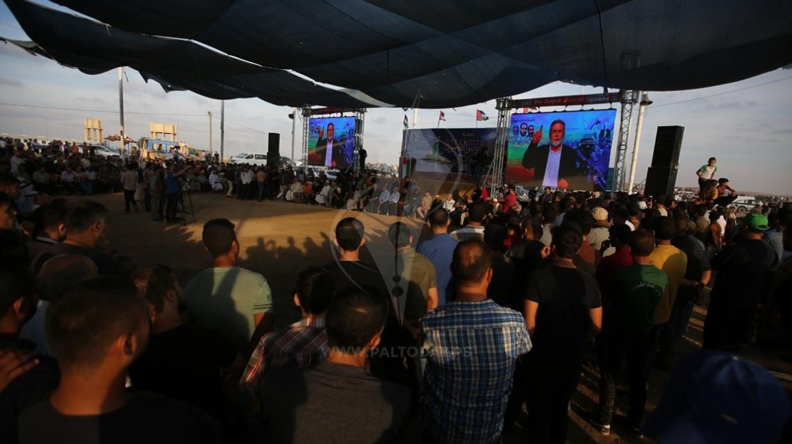 الالاف يتابعون خطاب "النخالة" قرب الحدود شرق قطاع غزة وسط المواجهات العنيفة مع الاحتلال