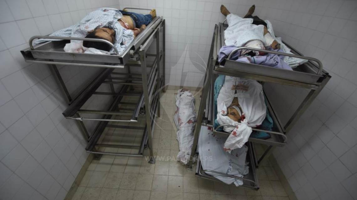 جثامين شهداء مسيرة العودة المليونية في ثلاجات الموتى 