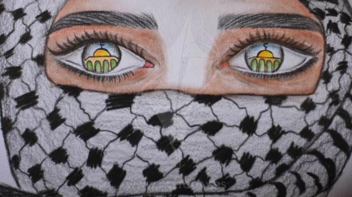 الفنانة الفلسطينية نجاة أبو يوسف تستخدم مستحضرات التجميل للرسم
