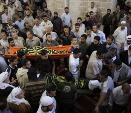 بالصورة قيادات الجهاد الاسلامي تشارك في تشييع ثلاثة شهداء من سرايا القدس
