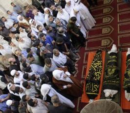 بالصورة قيادات الجهاد الاسلامي تشارك في تشييع ثلاثة شهداء من سرايا القدس