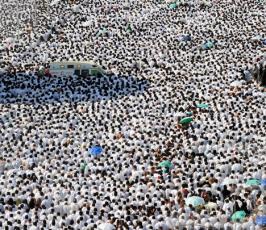 بالصور : ملايين الحجاج يبتهلون إلى الله بالدعاء على جبل الرحمة في عرفة