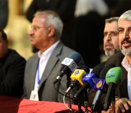 صور من المؤتمر الصحفي للفصائل الفلسطينية بعد انتهاء اعمال مؤتمر دعم الإنتفاضة الفلسطينية