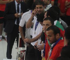 وصول المنتخب الفلسطيني لكرة القدم الى رام الله ولقاء الرئيس عباس