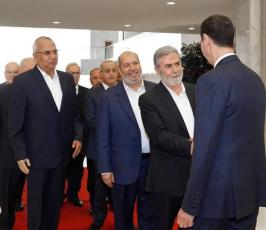 القائد زياد النخالة على رأس وفد الفصائل الفلسطينية التي التقت بالرئيس السوري د. بشار الأسد في دمشق، صباح اليوم (6)