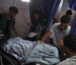 جرحى القصف الإسرائيلي الذي استهدف مجموعة من المواطنين بحي الشيخ رضوان