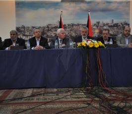 بالصور:مؤتمر صحفي لوفد منظمة التحرير ووفد حماس لحظة إعلان انتهاء الانقسام