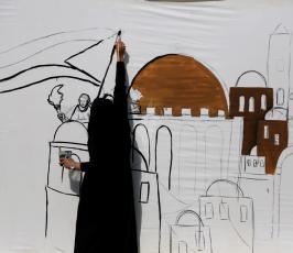 جدارية  تحاكى الانتفاضة بغزة  ‫(1)‬