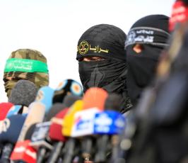 الأذرع العسكرية لفصائل المقاومة الفلسطينية خلال مؤتمر صحفي في غزة ‫(39191050)‬ ‫‬