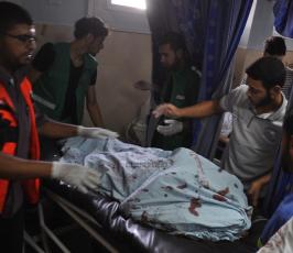 جرحى القصف الإسرائيلي الذي استهدف مجموعة من المواطنين بحي الشيخ رضوان