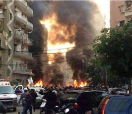 بالصور : قتلى وجرحى في انفجار الضاحية الجنوبية بيروت