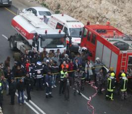 حادث تصادم بين حافلة مدرسية وشاحنة اسرائيلية