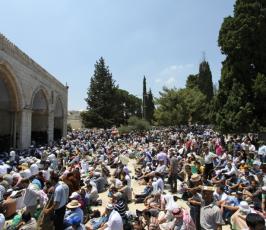أكثر من ربع مليون فلسطيني يؤمون الاقصى في جمعة رمضان الثالثة